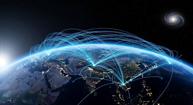 Global connections shine brightly across Earth illuminating the vast network of our modern world - Powered by Adobe