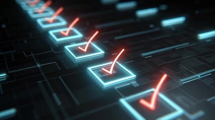 Digital risk management checklist with glowing check marks for verification, secure process, and efficient workflow in modern technology environment - Powered by Adobe