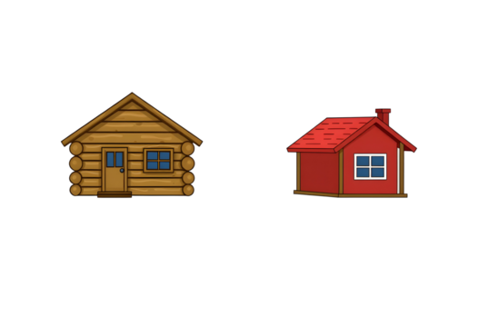 Cozy Wooden Cabin and Red Cottage Illustration - Powered by Adobe