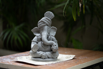 Eco friendly Ganesh Ganpati idol or murti, home made. 