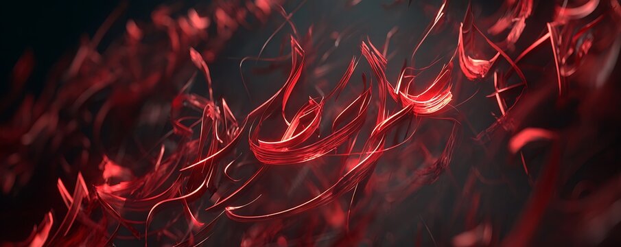 Sci-fi calligraphy runes in digital red pulsing from transparent screen - Powered by Adobe