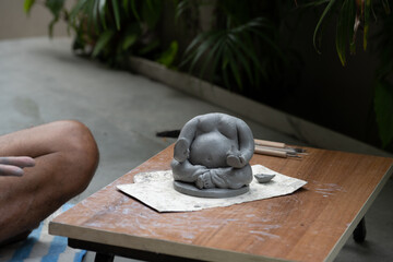 Eco friendly Ganesh Ganpati idol or murti, home made. 