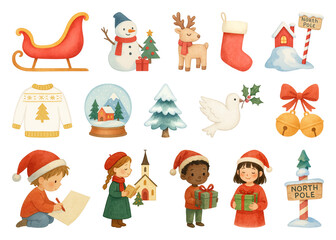 PNG Festive holiday cartoon illustrations, element set on transparent background