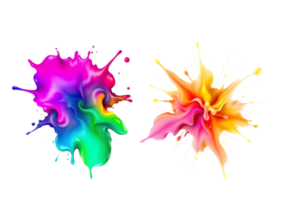 Colorful paint splatters on transparent background