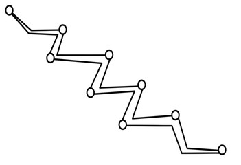 Conceptual illustration of a digital pathway or process flowchart, a minimalist black and white zigzag line with connected nodes