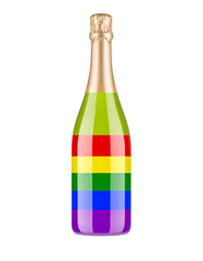 lgbti flag in champagne bottle Isolated on Transparent or White Background