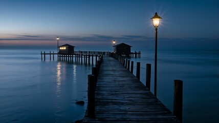 Fototapeta premium Wooden pier at night