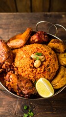 Spicy rice dish with grilled chicken & vegetables