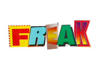Ransom word "freak" from printout magazine cutout, collage element for graphic design isolated on transparent background