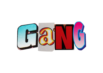 Ransom word "gang" from printout magazine cutout, collage element for graphic design isolated on transparent background