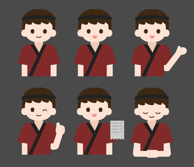 Fototapeta premium Japanese Restaurant Male Staff Character Vector Illustration Poses Set