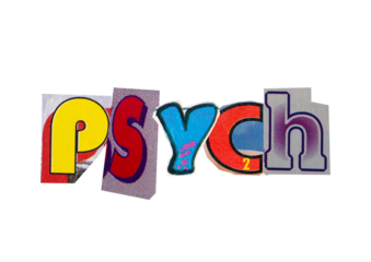 Ransom word "psych" from printout magazine cutout, collage element for graphic design isolated on transparent background