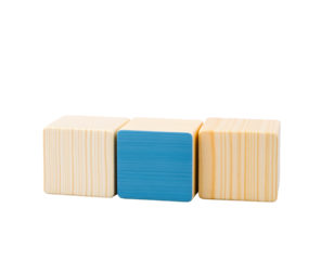 Wooden Cubes with Blue Accent on Transparent Background