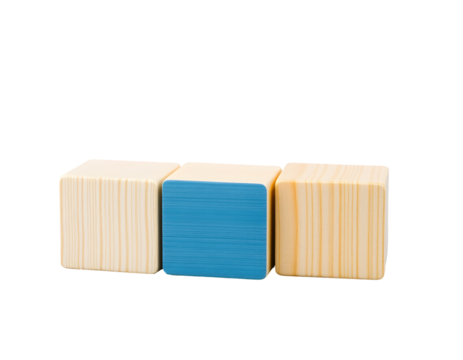 Wooden Cubes with Blue Accent on Transparent Background
