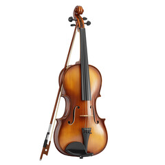 Fototapeta premium wooden violin with bow ready for performance in a serene music studio setting. PNG image, transparent background