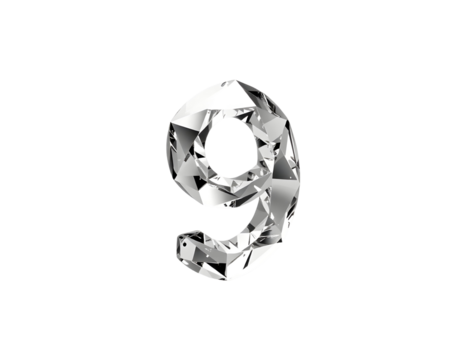 Crystal Number 9 Sparkling Gemstone Digit for Luxury Concepts