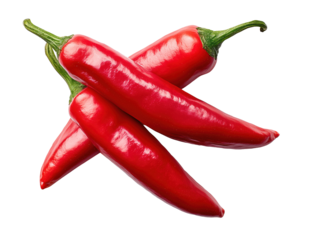 Three red chili peppers crossing on transparent background