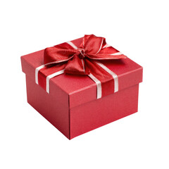 Obraz premium a red gift box with silver ribbon bow on transparent background