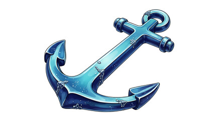 A detailed antique nautical anchor with a weathered blue patina on a clean white background