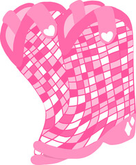 Coquette Gingham Cowgirl Boots &ndash; Cute Pink Retro Groovy Illustration