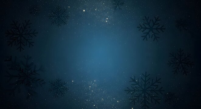Dark blue background with scattered snowflakes and twinkling lights, creating a magical and mysterious winter night ambiance