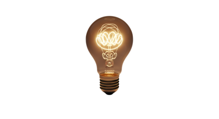 Vintage Edison light bulb with intricate filament isolated PNG with Transparent Background
