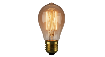 Vintage-style Edison light bulb with glowing filaments isolated PNG with Transparent Background
