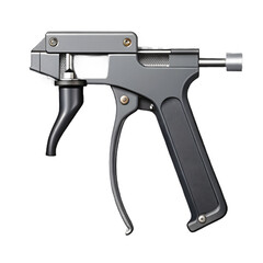 Closeup of a gray caulking gun isolated on transparent background, showcasing its ergonomic design and sturdy build