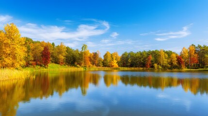 Autumn reflection scene serene lake nature photography vibrant environment tranquil viewpoint