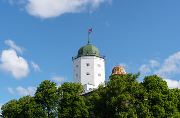 Medieval castle in Vyborg and St. Olav Tower. Fortress was built by Swedes during Middle Ages. 