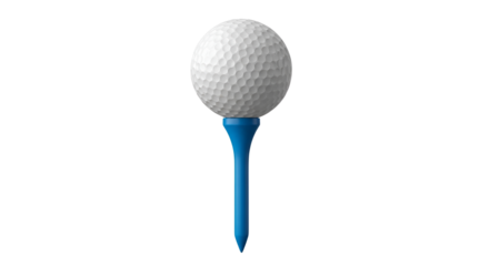 Golf ball on blue tee for recreation and sport isolated PNG with Transparent Background
