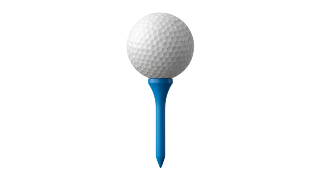 Golf ball on blue tee for recreation and sport isolated PNG with Transparent Background