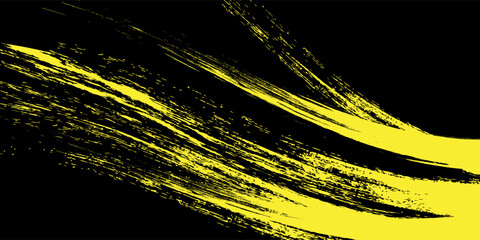 Yellow black brush stroke pattern car sticker, abstract banner, sporty lines, yellow black color combination, brush stroke pattern, grunge motorsport racing design, vector illustration.