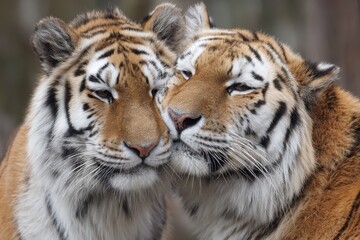 Fototapeta premium Tiger Couple. A Loving Embrace of Two Tigers in Their Natural Habitat