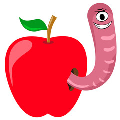 Cartoon Worm Coming Out of an Apple