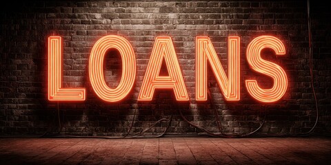 Fototapeta premium Title Loans Neon Sign on Stonework Wall - 3D Rendered Stock Illustration