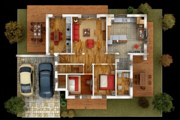 Top-down view of a residential house floor plan.