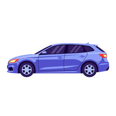 Fototapeta premium Sleek blue station wagon car in a side view vector illustration. Modern family vehicle design for automotive and transportation concepts