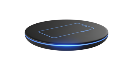Wireless charger pad with illuminated smartphone outline isolated PNG with Transparent Background