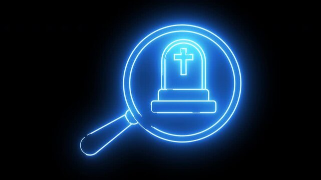 magnifying glass icon and tombstone icon with neon effect