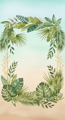 Tropical Foliage Frame with Golden Accents on a Gradient Background