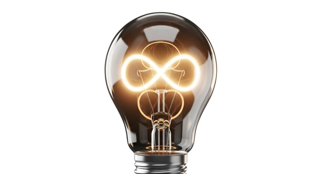 Light bulb with glowing infinity symbol isolated PNG with Transparent Background