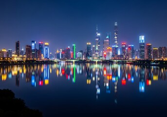 Fototapeta premium Shanghai Skyline Night Reflection