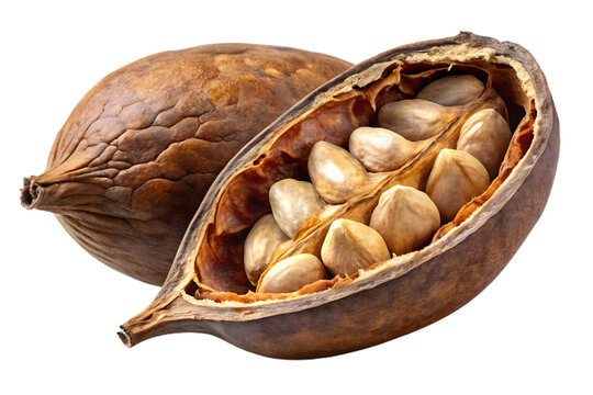 Close up of sapucaia nuts, lecythis pisonis, isolated on transparent background