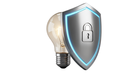 Light bulb with shield for idea protection isolated PNG with Transparent Background
