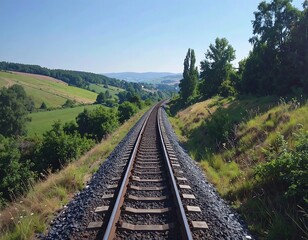 Fototapeta premium Scenic railway track vanishing into a verdant valley
