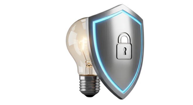 Light bulb with shield for idea protection isolated PNG with Transparent Background - Powered by Adobe