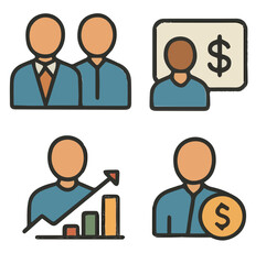 Business, finance, growth, and team doodle icons.
