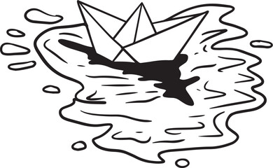 Paper Ship on Water Vector Illustration – Origami Boat Floating in Waves, Minimal Nautical Design for Decoration and Kids Projects Artwork