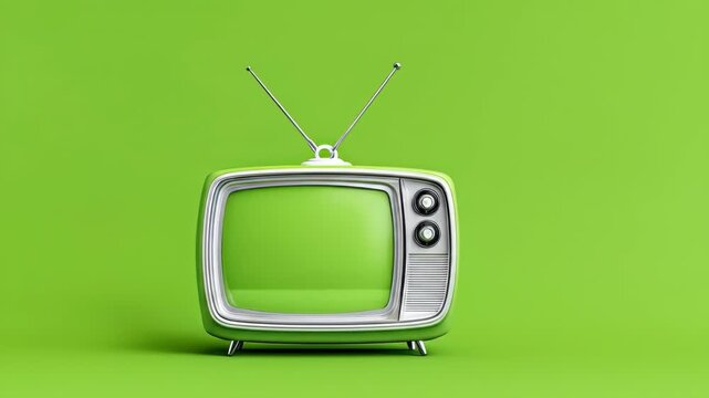 Retro green television on a solid lime green background